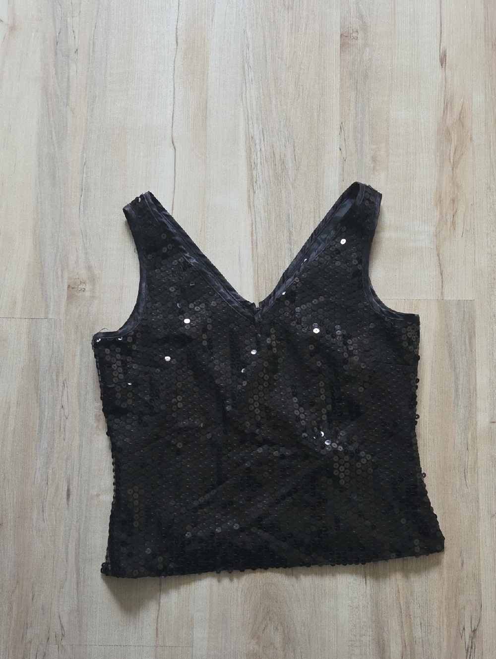 New York & Company Black Sequin V-Neck Tank Top